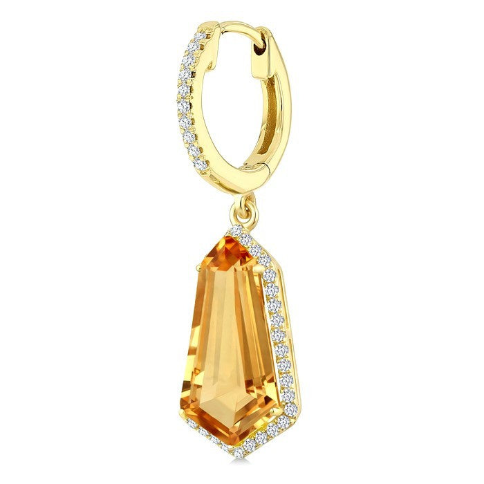 14X7 MM Evoque Gemstones Shield Shape Citrine and 3/8 Ctw Round Cut Diamond Semi-Precious Earrings in 14K Yellow Gold