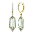 16X6 MM Evoque Gemstones Hexagon Shape Green Amethyst and 3/8 Ctw Round Cut Diamond Semi-Precious Earrings in 14K Yellow Gold