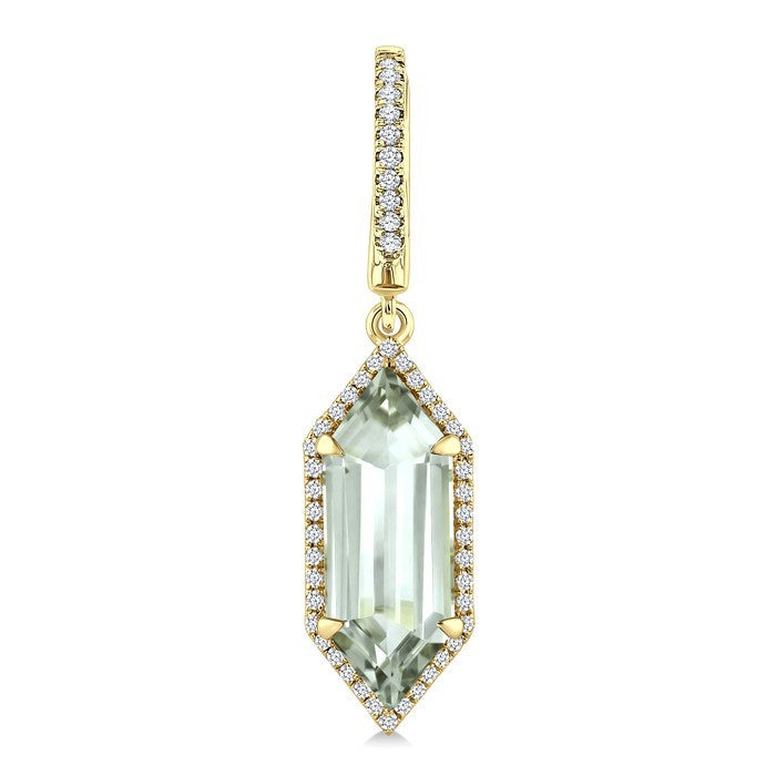 16X6 MM Evoque Gemstones Hexagon Shape Green Amethyst and 3/8 Ctw Round Cut Diamond Semi-Precious Earrings in 14K Yellow Gold