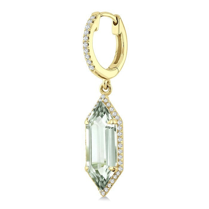 16X6 MM Evoque Gemstones Hexagon Shape Green Amethyst and 3/8 Ctw Round Cut Diamond Semi-Precious Earrings in 14K Yellow Gold