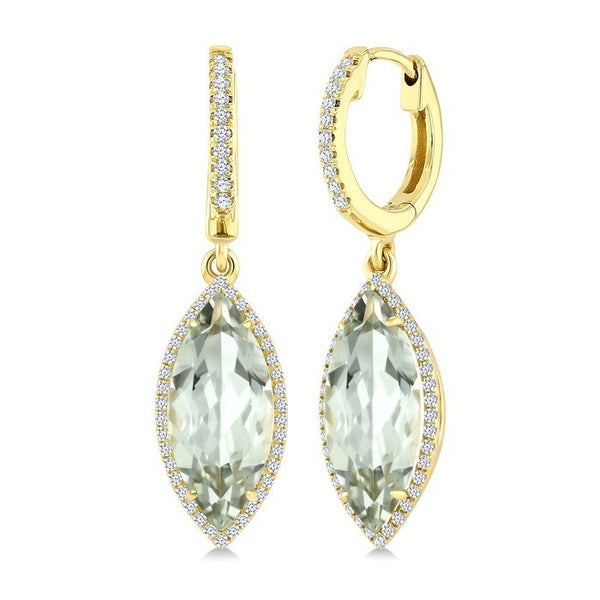 16X7 MM Evoque Gemstones Marquise Shape Green Amethyst and 3/8 Ctw Round Cut Diamond Semi-Precious Earrings in 14K Yellow Gold