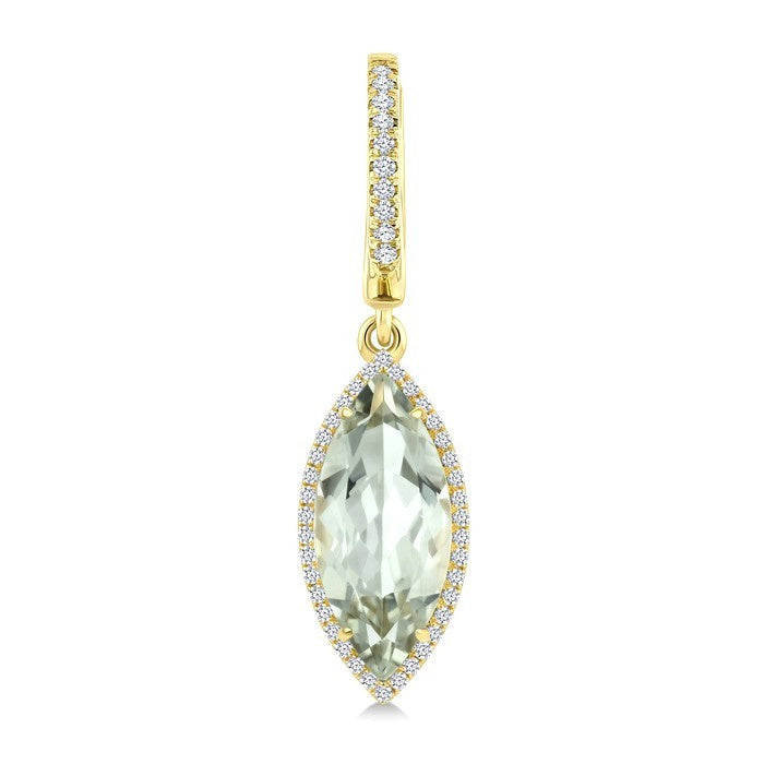 16X7 MM Evoque Gemstones Marquise Shape Green Amethyst and 3/8 Ctw Round Cut Diamond Semi-Precious Earrings in 14K Yellow Gold