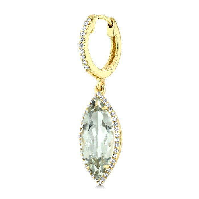16X7 MM Evoque Gemstones Marquise Shape Green Amethyst and 3/8 Ctw Round Cut Diamond Semi-Precious Earrings in 14K Yellow Gold