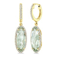16X6 MM Evoque Gemstones Oval Shape Green Amethyst and 3/8 Ctw Round Cut Diamond Semi-Precious Earrings in 14K Yellow Gold