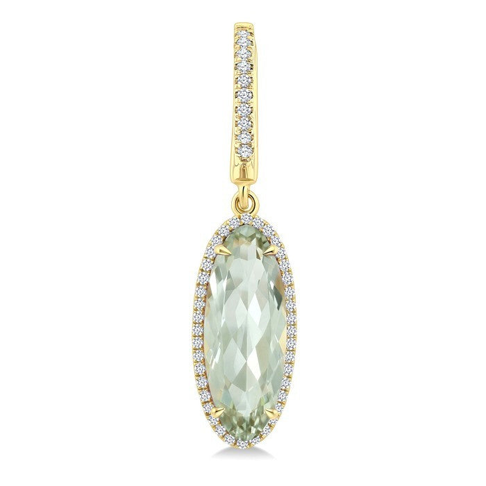 16X6 MM Evoque Gemstones Oval Shape Green Amethyst and 3/8 Ctw Round Cut Diamond Semi-Precious Earrings in 14K Yellow Gold