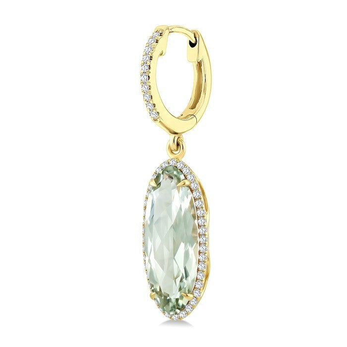 16X6 MM Evoque Gemstones Oval Shape Green Amethyst and 3/8 Ctw Round Cut Diamond Semi-Precious Earrings in 14K Yellow Gold