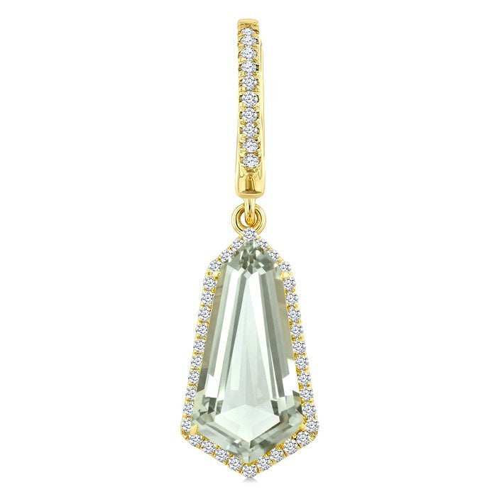 14X7 MM Evoque Gemstones Shield Shape Green Amethyst and 3/8 Ctw Round Cut Diamond Semi-Precious Earrings in 14K Yellow Gold