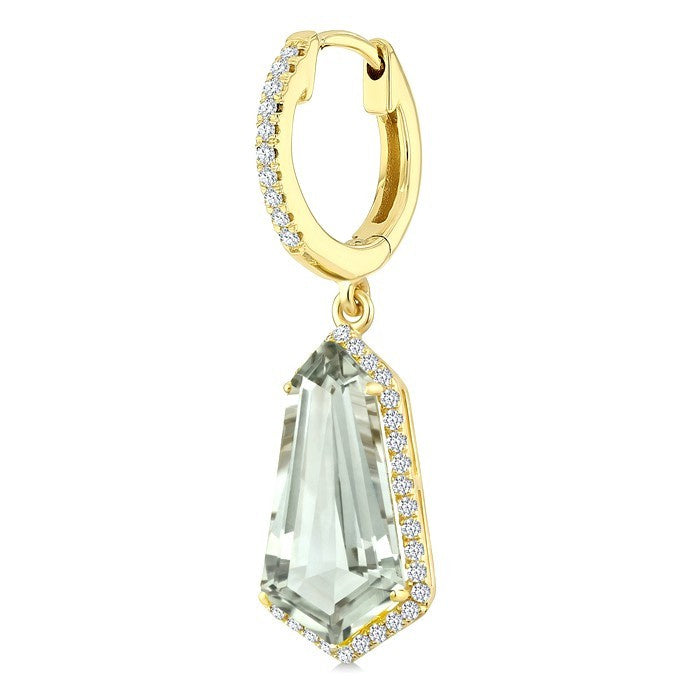 14X7 MM Evoque Gemstones Shield Shape Green Amethyst and 3/8 Ctw Round Cut Diamond Semi-Precious Earrings in 14K Yellow Gold