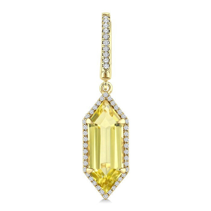 16X6 MM Evoque Gemstones Hexagon Shape Lemon Quartz and 3/8 Ctw Round Cut Diamond Semi-Precious Earrings in 14K Yellow Gold