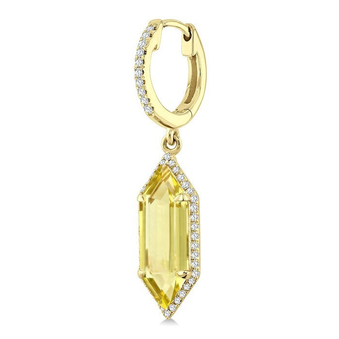 16X6 MM Evoque Gemstones Hexagon Shape Lemon Quartz and 3/8 Ctw Round Cut Diamond Semi-Precious Earrings in 14K Yellow Gold