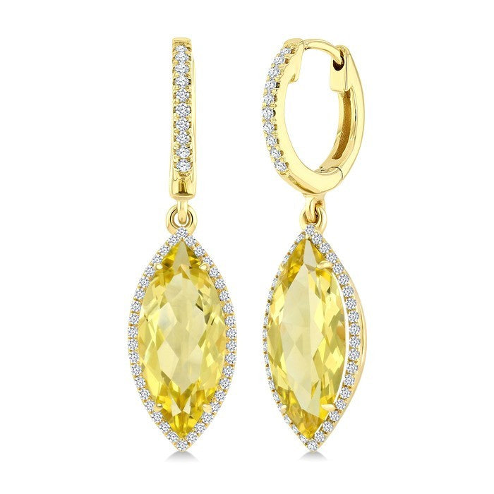 16X7 MM Evoque Gemstones Marquise Shape Lemon Quartz and 3/8 Ctw Round Cut Diamond Semi-Precious Earrings in 14K Yellow Gold