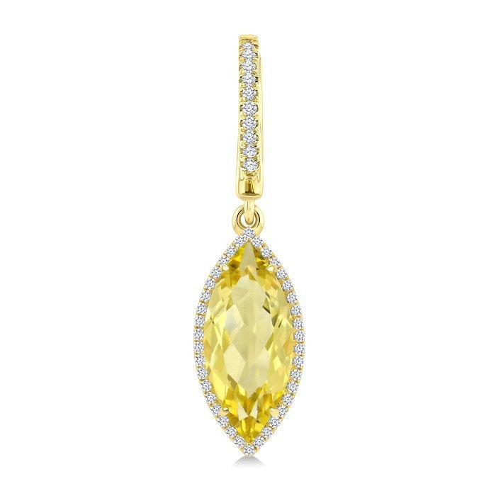 16X7 MM Evoque Gemstones Marquise Shape Lemon Quartz and 3/8 Ctw Round Cut Diamond Semi-Precious Earrings in 14K Yellow Gold