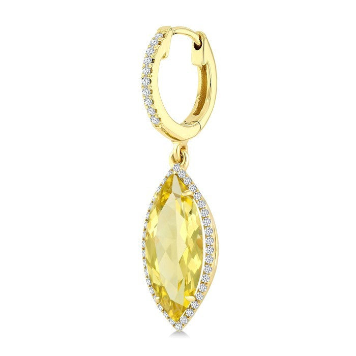 16X7 MM Evoque Gemstones Marquise Shape Lemon Quartz and 3/8 Ctw Round Cut Diamond Semi-Precious Earrings in 14K Yellow Gold