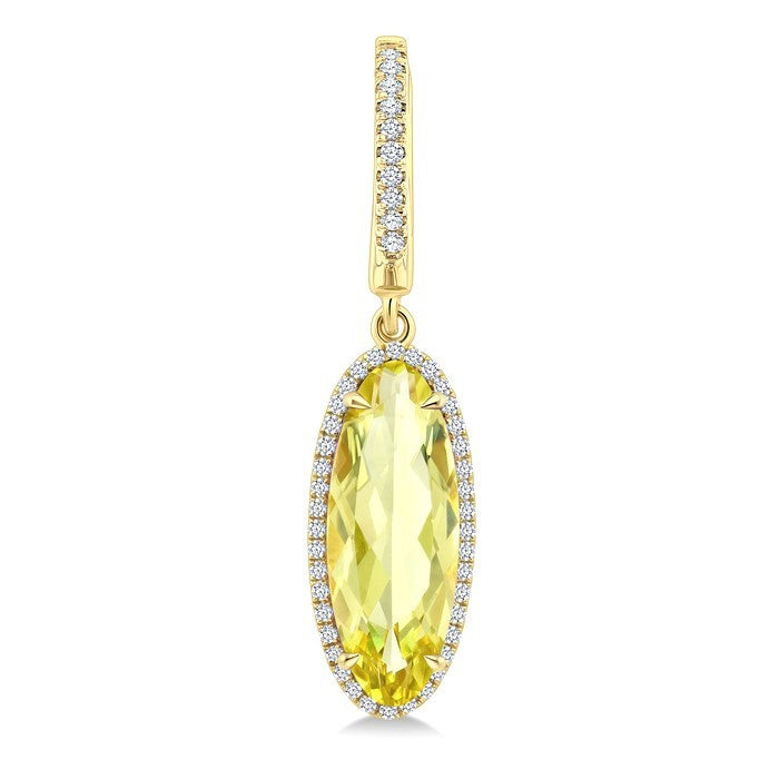 16X6 MM Evoque Gemstones Oval Shape Lemon Quartz and 3/8 Ctw Round Cut Diamond Semi-Precious Earrings in 14K Yellow Gold