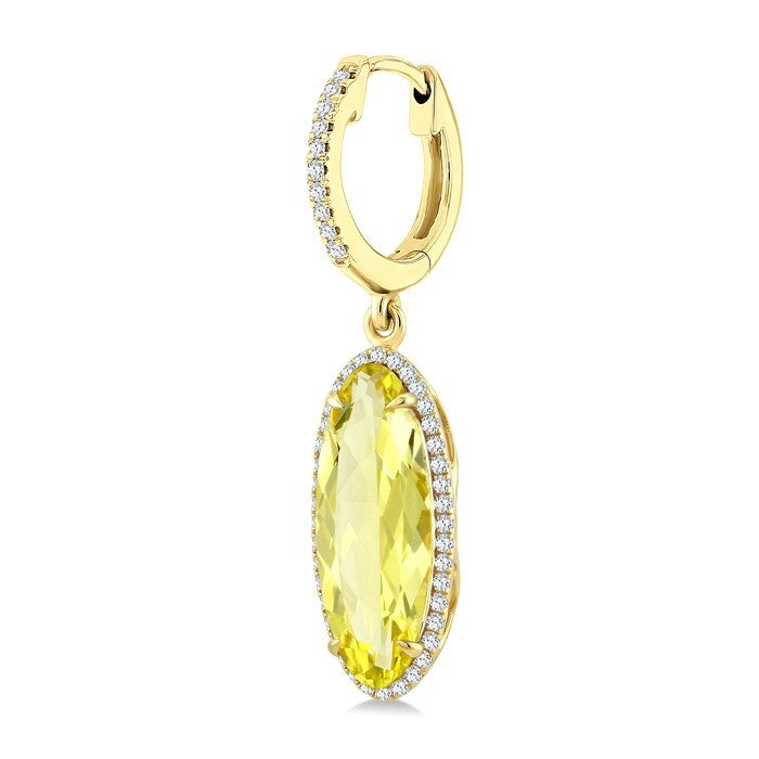 16X6 MM Evoque Gemstones Oval Shape Lemon Quartz and 3/8 Ctw Round Cut Diamond Semi-Precious Earrings in 14K Yellow Gold
