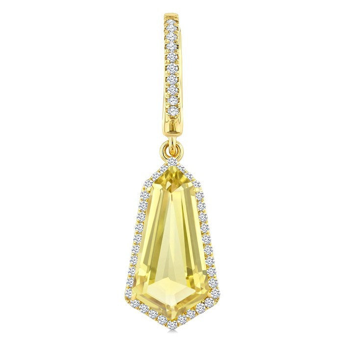 14X7 MM Evoque Gemstones Shield Shape Lemon Quartz and 3/8 Ctw Round Cut Diamond Semi-Precious Earrings in 14K Yellow Gold