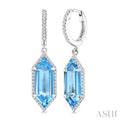 16X6 MM Evoque Gemstones Hexagon Shape Blue Topaz and 3/8 Ctw Round Cut Diamond Semi-Precious Earrings in 14K White Gold