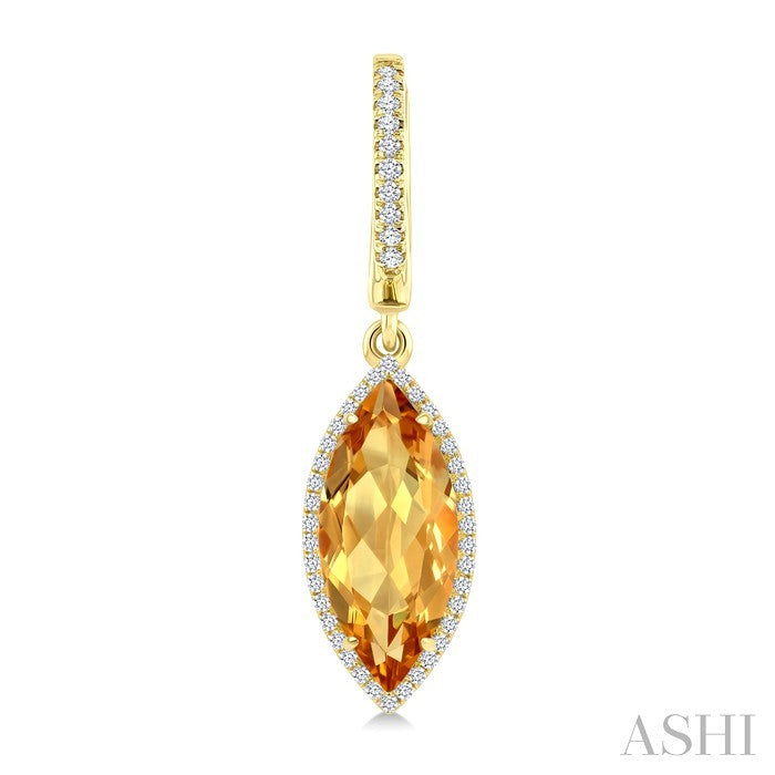 16X7 MM Evoque Gemstones Marquise Shape Citrine and 3/8 Ctw Round Cut Diamond Semi-Precious Earrings in 14K Yellow Gold