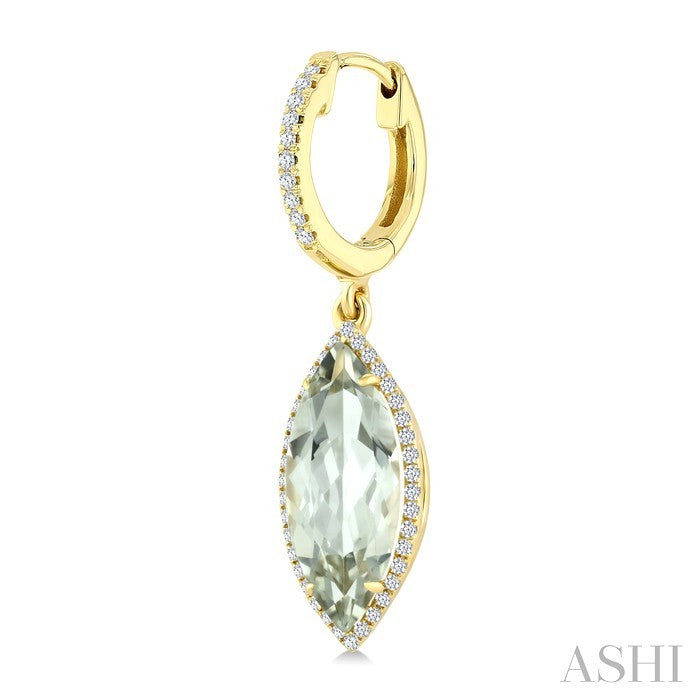 16X7 MM Evoque Gemstones Marquise Shape Green Amethyst and 3/8 Ctw Round Cut Diamond Semi-Precious Earrings in 14K Yellow Gold
