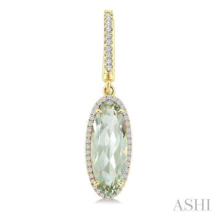 16X6 MM Evoque Gemstones Oval Shape Green Amethyst and 3/8 Ctw Round Cut Diamond Semi-Precious Earrings in 14K Yellow Gold