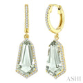 14X7 MM Evoque Gemstones Shield Shape Green Amethyst and 3/8 Ctw Round Cut Diamond Semi-Precious Earrings in 14K Yellow Gold