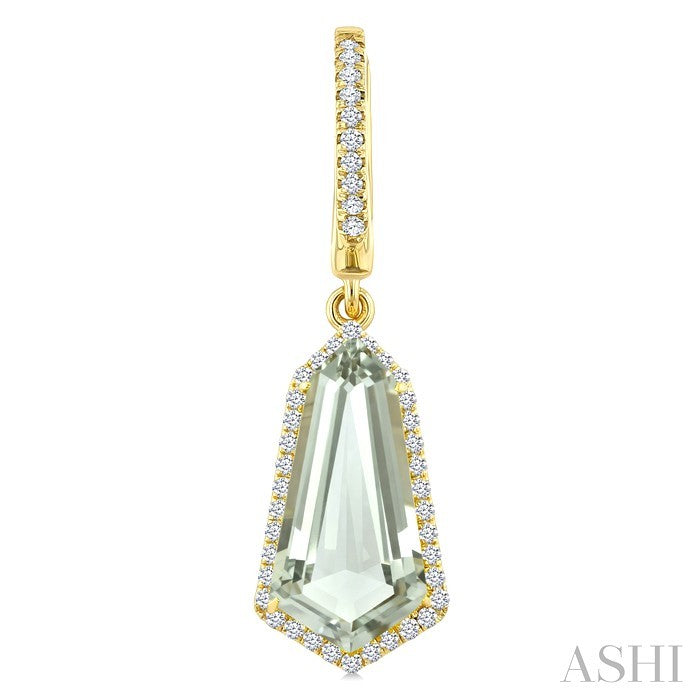 14X7 MM Evoque Gemstones Shield Shape Green Amethyst and 3/8 Ctw Round Cut Diamond Semi-Precious Earrings in 14K Yellow Gold