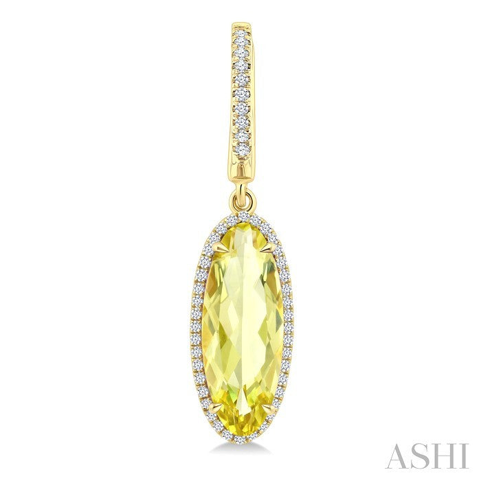 16X6 MM Evoque Gemstones Oval Shape Lemon Quartz and 3/8 Ctw Round Cut Diamond Semi-Precious Earrings in 14K Yellow Gold