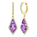 14X7 MM Evoque Gemstones Kite Shape Amethyst and 1/3 Ctw Round Cut Diamond Semi-Precious Earrings in 14K Yellow Gold