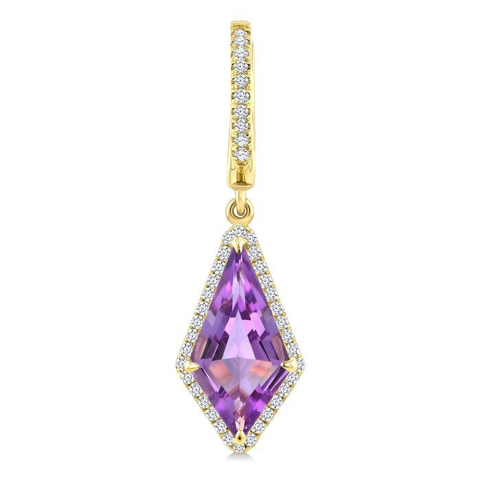 14X7 MM Evoque Gemstones Kite Shape Amethyst and 1/3 Ctw Round Cut Diamond Semi-Precious Earrings in 14K Yellow Gold