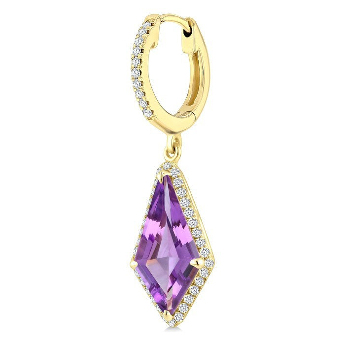 14X7 MM Evoque Gemstones Kite Shape Amethyst and 1/3 Ctw Round Cut Diamond Semi-Precious Earrings in 14K Yellow Gold