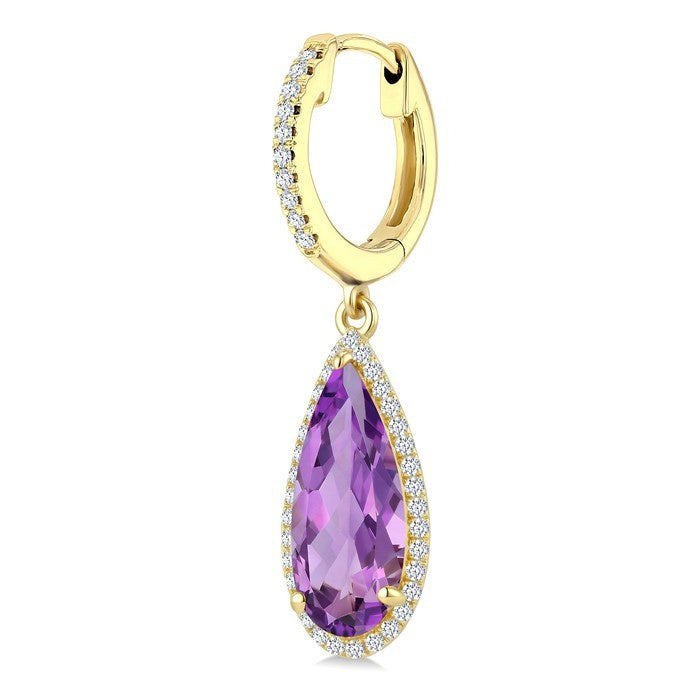 14X6 MM Evoque Gemstones Pear Shape Amethyst and 1/3 Ctw Round Cut Diamond Semi-Precious Earrings in 14K Yellow Gold