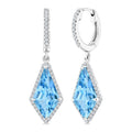 14X7 MM Evoque Gemstones Kite Shape Blue Topaz and 1/3 Ctw Round Cut Diamond Semi-Precious Earrings in 14K White Gold