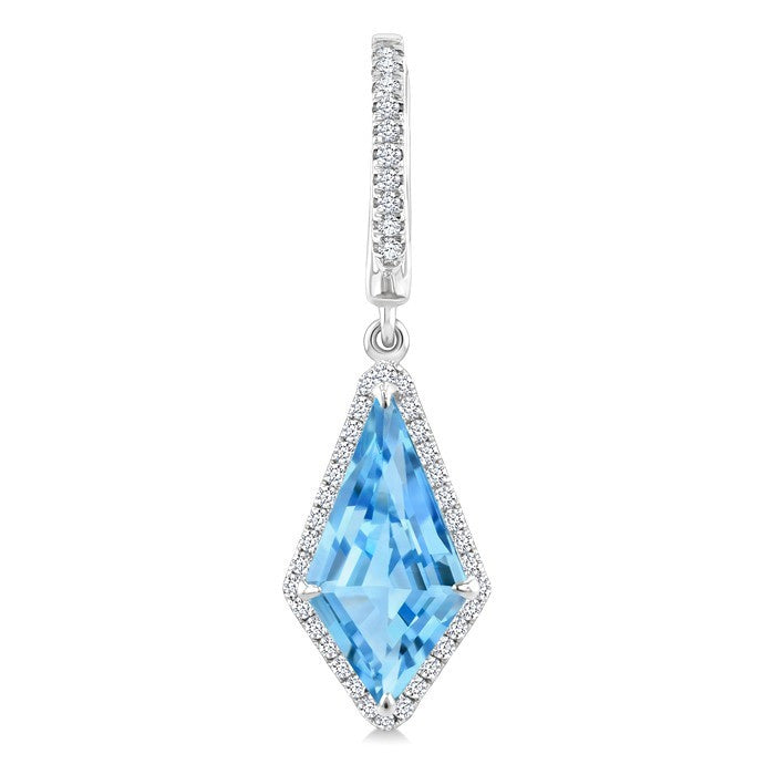 14X7 MM Evoque Gemstones Kite Shape Blue Topaz and 1/3 Ctw Round Cut Diamond Semi-Precious Earrings in 14K White Gold