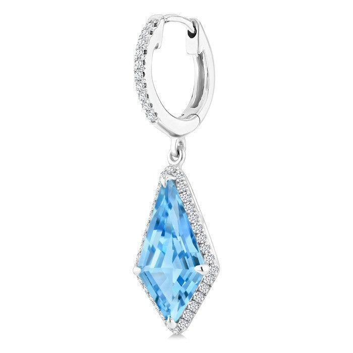 14X7 MM Evoque Gemstones Kite Shape Blue Topaz and 1/3 Ctw Round Cut Diamond Semi-Precious Earrings in 14K White Gold