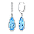 14X6 MM Evoque Gemstones Pear Shape Blue Topaz and 1/3 Ctw Round Cut Diamond Semi-Precious Earrings in 14K White Gold