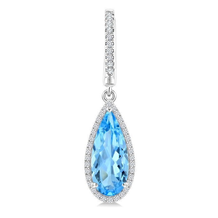 14X6 MM Evoque Gemstones Pear Shape Blue Topaz and 1/3 Ctw Round Cut Diamond Semi-Precious Earrings in 14K White Gold