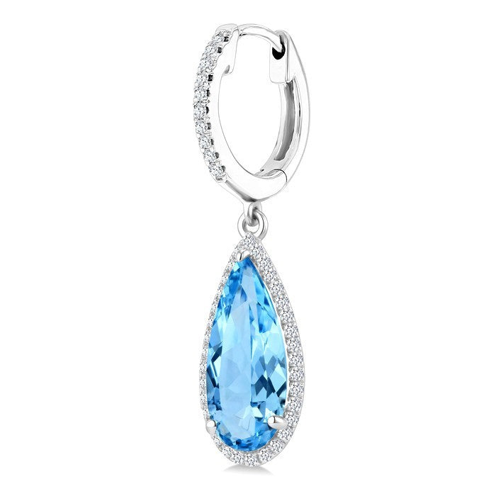14X6 MM Evoque Gemstones Pear Shape Blue Topaz and 1/3 Ctw Round Cut Diamond Semi-Precious Earrings in 14K White Gold