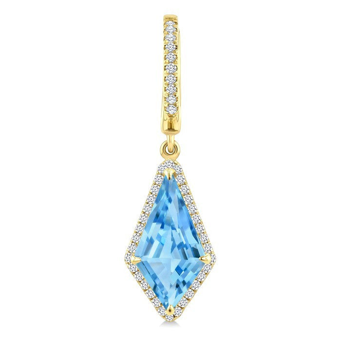 14X7 MM Evoque Gemstones Kite Shape Blue Topaz and 1/3 Ctw Round Cut Diamond Semi-Precious Earrings in 14K Yellow Gold