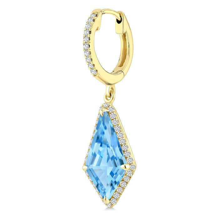 14X7 MM Evoque Gemstones Kite Shape Blue Topaz and 1/3 Ctw Round Cut Diamond Semi-Precious Earrings in 14K Yellow Gold