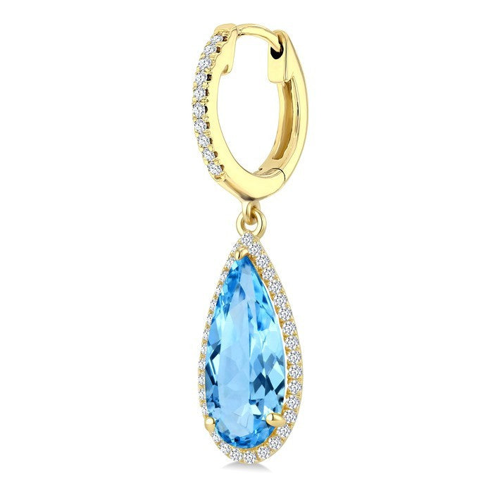 14X6 MM Evoque Gemstones Pear Shape Blue Topaz and 1/3 Ctw Round Cut Diamond Semi-Precious Earrings in 14K Yellow Gold