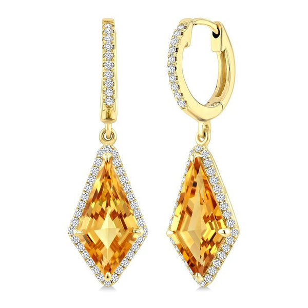 14X7 MM Evoque Gemstones Kite Shape Citrine and 1/3 Ctw Round Cut Diamond Semi-Precious Earrings in 14K Yellow Gold