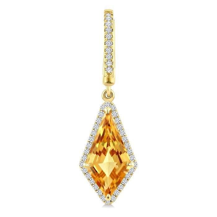 14X7 MM Evoque Gemstones Kite Shape Citrine and 1/3 Ctw Round Cut Diamond Semi-Precious Earrings in 14K Yellow Gold