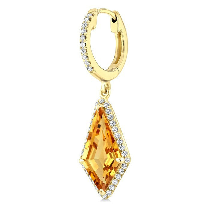 14X7 MM Evoque Gemstones Kite Shape Citrine and 1/3 Ctw Round Cut Diamond Semi-Precious Earrings in 14K Yellow Gold