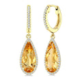 14X6 MM Evoque Gemstones Pear Shape Citrine and 1/3 Ctw Round Cut Diamond Semi-Precious Earrings in 14K Yellow Gold