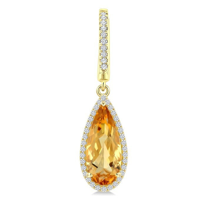 14X6 MM Evoque Gemstones Pear Shape Citrine and 1/3 Ctw Round Cut Diamond Semi-Precious Earrings in 14K Yellow Gold
