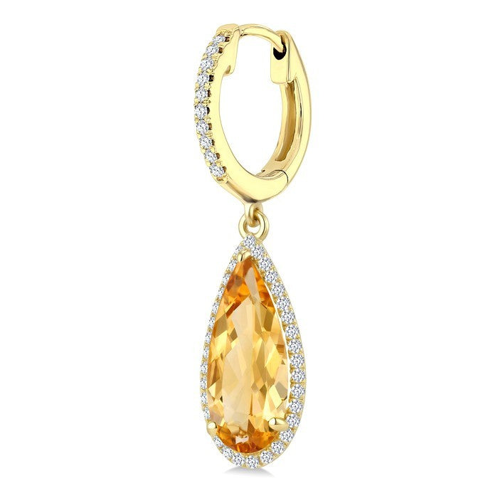 14X6 MM Evoque Gemstones Pear Shape Citrine and 1/3 Ctw Round Cut Diamond Semi-Precious Earrings in 14K Yellow Gold