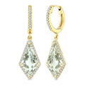 14X7 MM Evoque Gemstones Kite Shape Green Amethyst and 1/3 Ctw Round Cut Diamond Semi-Precious Earrings in 14K Yellow Gold
