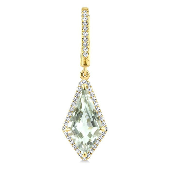 14X7 MM Evoque Gemstones Kite Shape Green Amethyst and 1/3 Ctw Round Cut Diamond Semi-Precious Earrings in 14K Yellow Gold