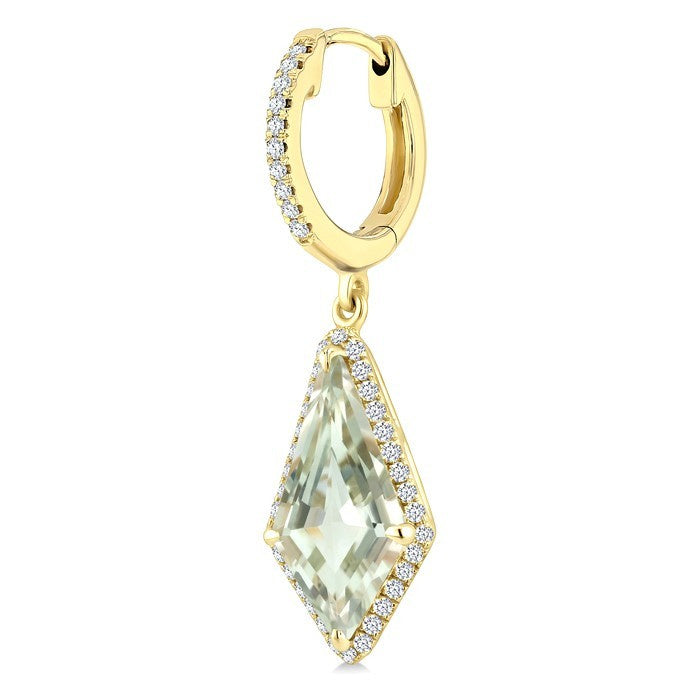 14X7 MM Evoque Gemstones Kite Shape Green Amethyst and 1/3 Ctw Round Cut Diamond Semi-Precious Earrings in 14K Yellow Gold