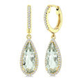 14X6 MM Evoque Gemstones Pear Shape Green Amethyst and 1/3 Ctw Round Cut Diamond Semi-Precious Earrings in 14K Yellow Gold